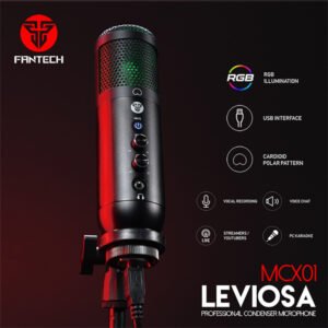 FANTECH LEVIOSA MCX01: PROFESSIONAL RGB CONDENSER MICROPHONE FOR STREAMER OR YOUTUBER, USB INTERFACE